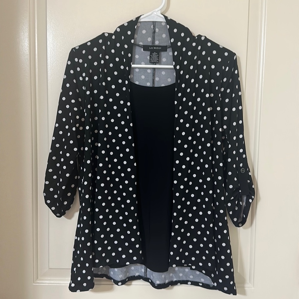 Black double layered jersey polka dot blouse
